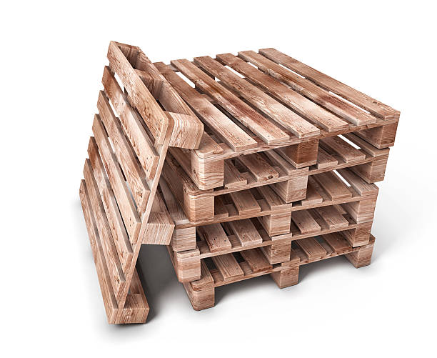 istock Stack of wooden pallets isolated on white 539258087