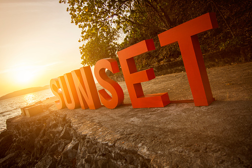 Sunset letters at Ao Nang beach, Thailand
