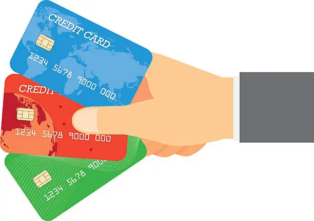 Vector illustration of Pay with Three Credit Card