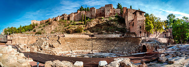 The Roman Theatre in Malaga Panoramic view of Roman Theatre in Malaga. Andalusia, Spain alcazaba of málaga stock pictures, royalty-free photos & images