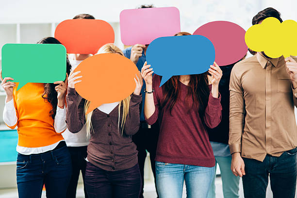 Social Network Speech Bubbles obscured face stock pictures, royalty-free photos & images