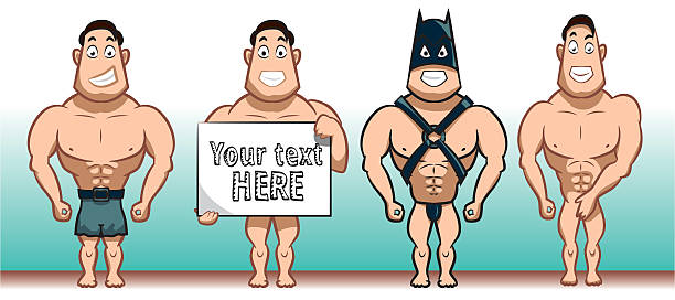 ilustraciones, imágenes clip art, dibujos animados e iconos de stock de macho juego de caracteres - covered nudity