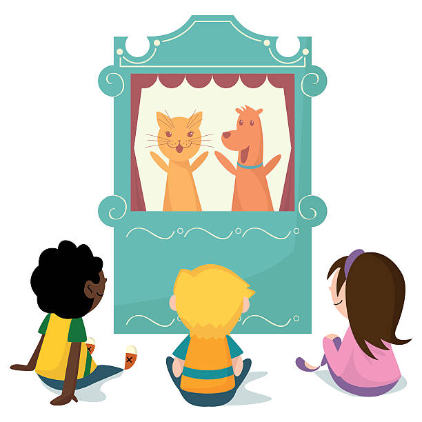 Children watching puppet show Children watching puppet show, vector illustration puppet stock illustrations