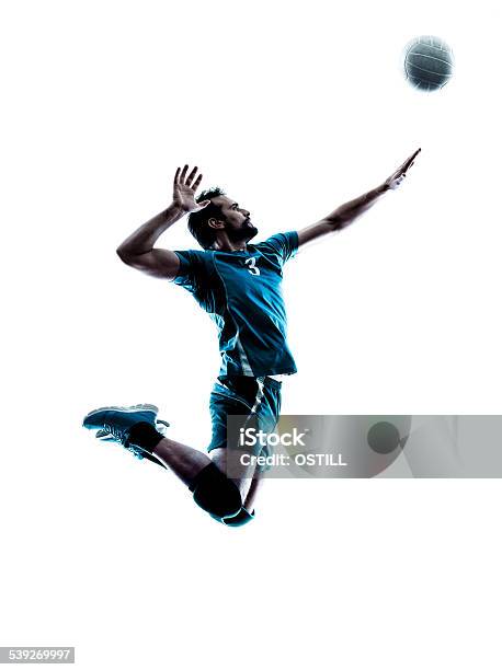 Photo libre de droit de De Volleyball Sauter Silhouette Homme banque d'images et plus d'images libres de droit de Volley-ball - Volley-ball, Ballon de volley, Hommes