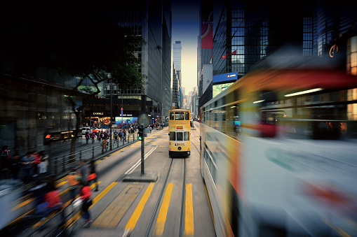 Modern & busy city traffic at Hong Kong.