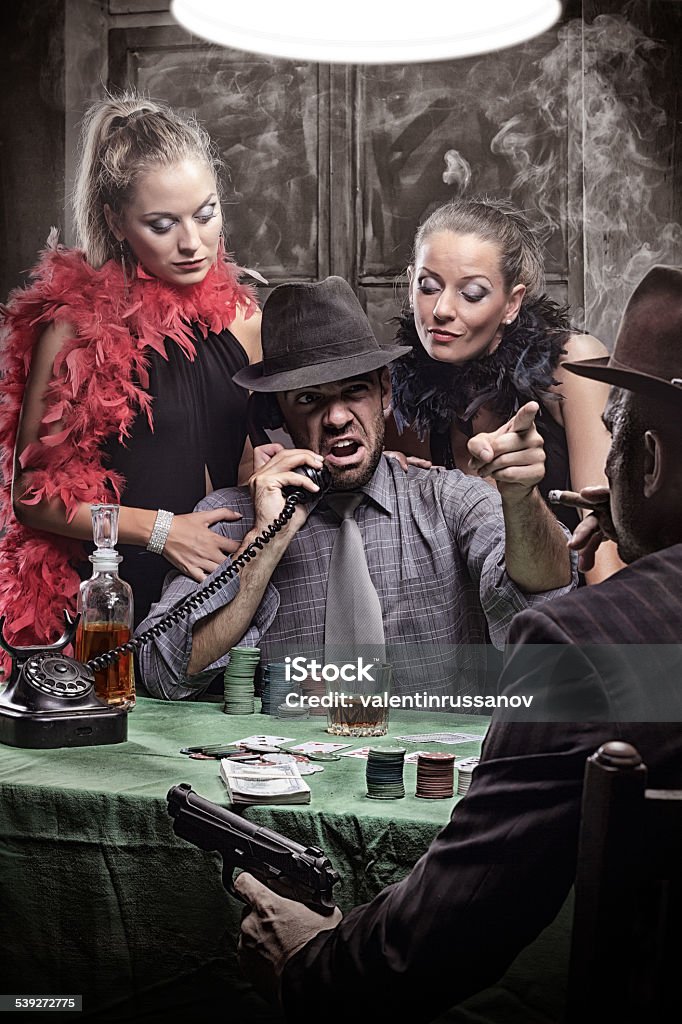 Poker Poker game, money on the table, cigar smoke - The grain and texture added Con Man Stock Photo