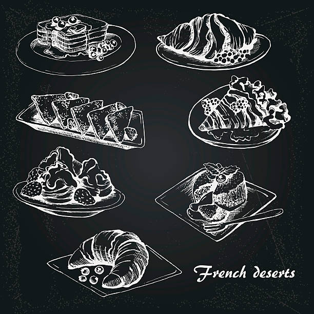 ilustraciones, imágenes clip art, dibujos animados e iconos de stock de francés postres 1 - pancake illustration and painting food vector
