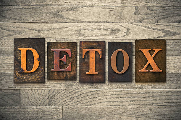 Detox Wooden Letterpress Concept The word "DETOX" written in vintage wooden letterpress type. Detoxing from Drugs\ stock pictures, royalty-free photos & images