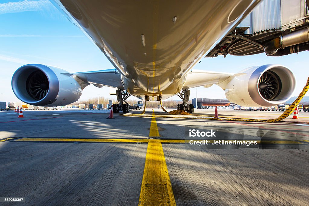 Aircraft fuselage Aircraft fuselage low angle shot Boeing 787 Stock Photo