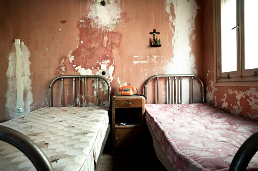 Old bed in an abandoned home.
