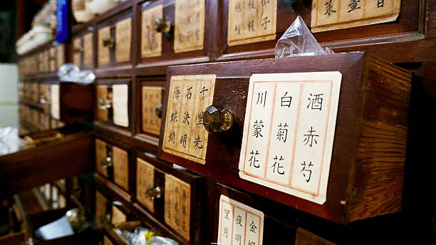 badezimmerschrank - chinese medicine medicine chinese script chinese culture stock-fotos und bilder