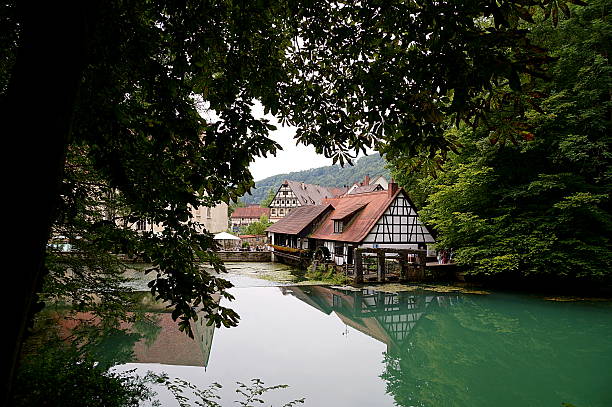 Blaubeuren, Germany - August 1, 2014; The Blautopf (Blue Pot) is a fabled spring in Southern Germany and an entrance into an unique cave system.