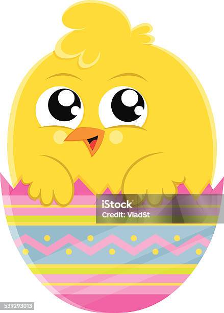 Ilustración de Amarillo Chick Personaje De Historieta De Coloridos Huevos De Pascua En y más Vectores Libres de Derechos de 2015