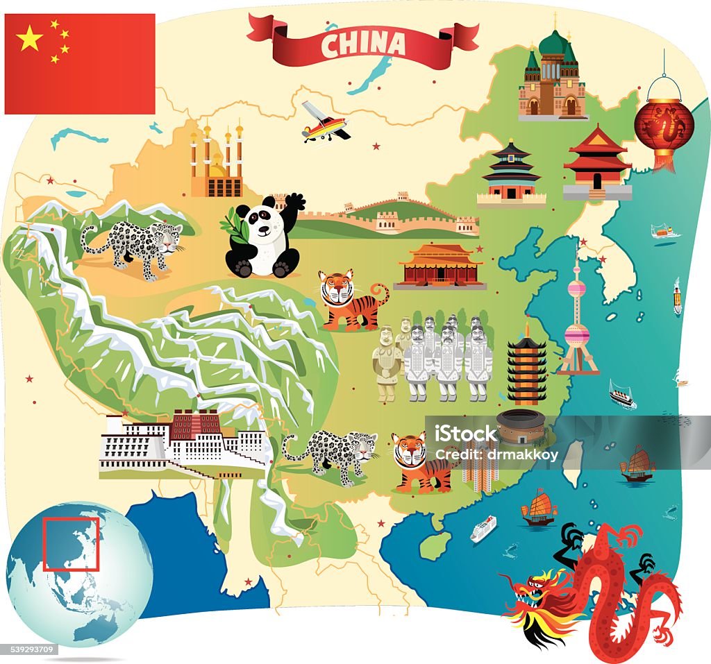 Cartoon map of China - Royalty-free Kaart vectorkunst