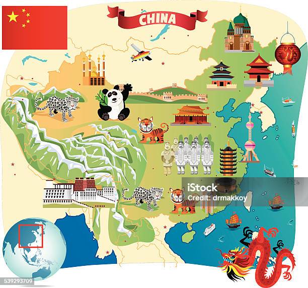 Cartoon Map Of China Stockvectorkunst en meer beelden van Kaart - Kaart, Cartoon, China - Oost-Azië