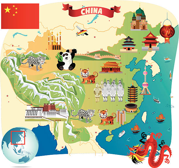 мультяшный карта китай - turpan stock illustrations