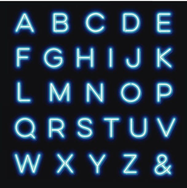 ilustraciones, imágenes clip art, dibujos animados e iconos de stock de vector alfabeto letras de neón - illuminated sign