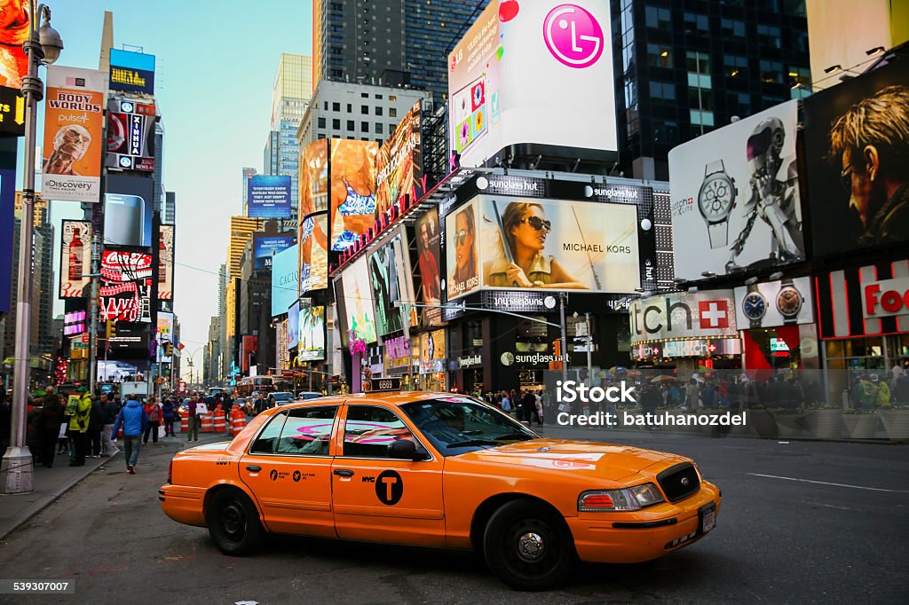 Taxis on 7th Avenue at Times Square, New York City Times Square, New York City, New York State, Night, Taxi Times Square - Manhattan Stock Photo