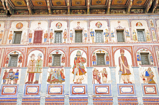 Podar Haveli Frontage frescos, Nawalgarh, Shekhawati, Rajastán de India photo
