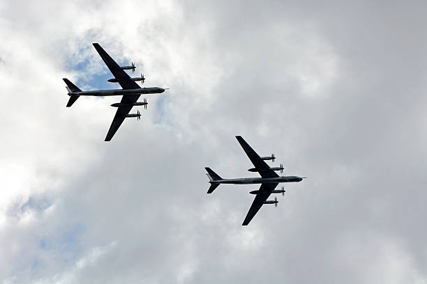 istock Military bomber against cloudy sky. Military scene 539325369