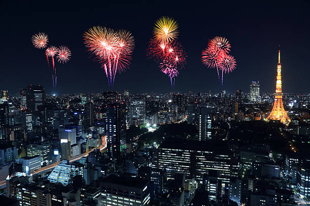 istock Fireworks celebrating over Tokyo cityscape at night 539325577
