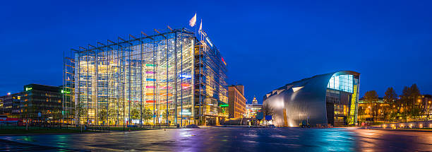 istock Helsinki Kansalaistori Square futuristic downtown architecture Kiasma illuminated panorama Finland 539325787