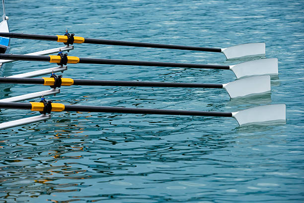Close up of men's rowing oars.