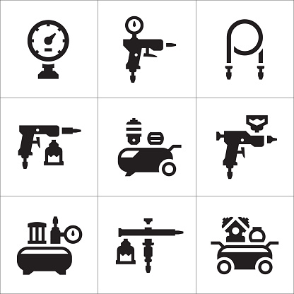 Set icons of compressor and accessories isolated on white. This illustration - EPS10 vector file.