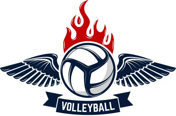 Vector illustration of Volleyball tournament emblem template. Design elements