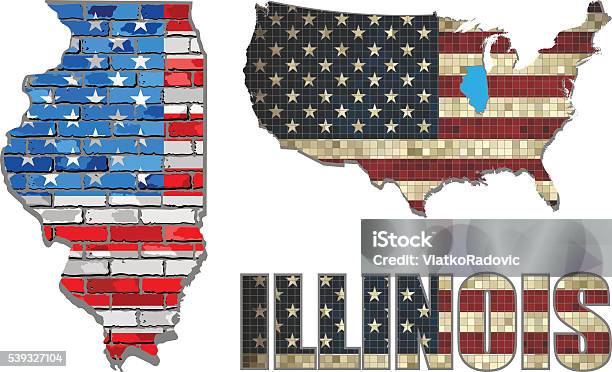 Usa State Of Illinois On A Brick Wall Stock Illustration - Download Image Now - American Culture, Architecture, Art