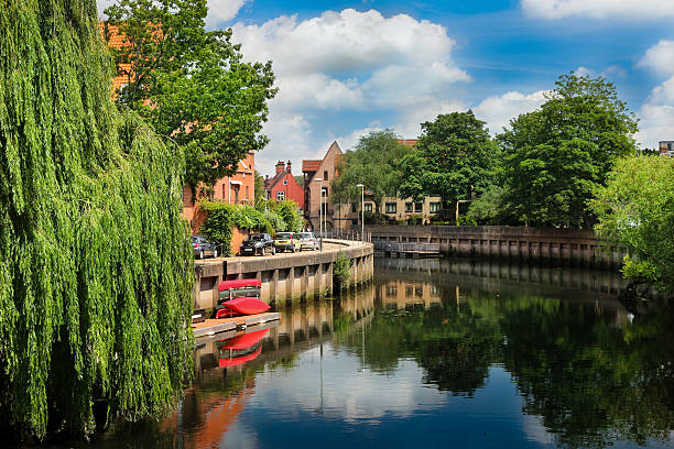 norwich affacciato sul fiume wensum case - east anglia immagine foto e immagini stock