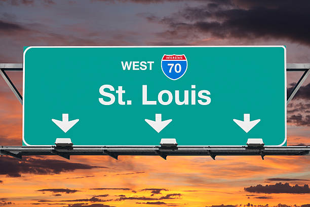 istock St Louis Interstate 70 West Highway Sign with Sunrise 539328764