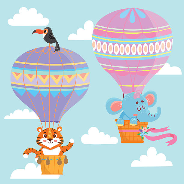 ilustrações de stock, clip art, desenhos animados e ícones de balões de ar quente com animais - air nature high up pattern