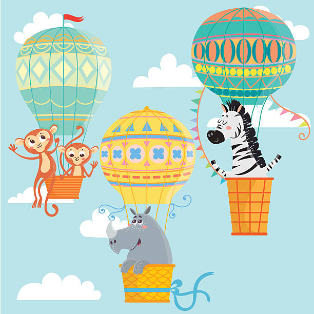 ilustrações de stock, clip art, desenhos animados e ícones de balões de ar quente com animais. - air nature high up pattern