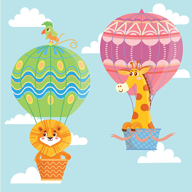 ilustrações de stock, clip art, desenhos animados e ícones de balões de ar quente com animais - air nature high up pattern