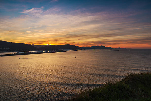 Sunset over the bay and harbor