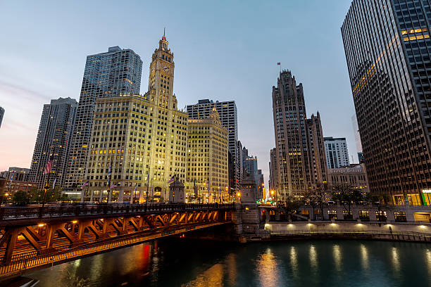 Wrigley Building, Tribune Tower, and the Magnificent Mile stock photo