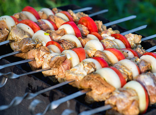 Barbecue with delicious grilled meat