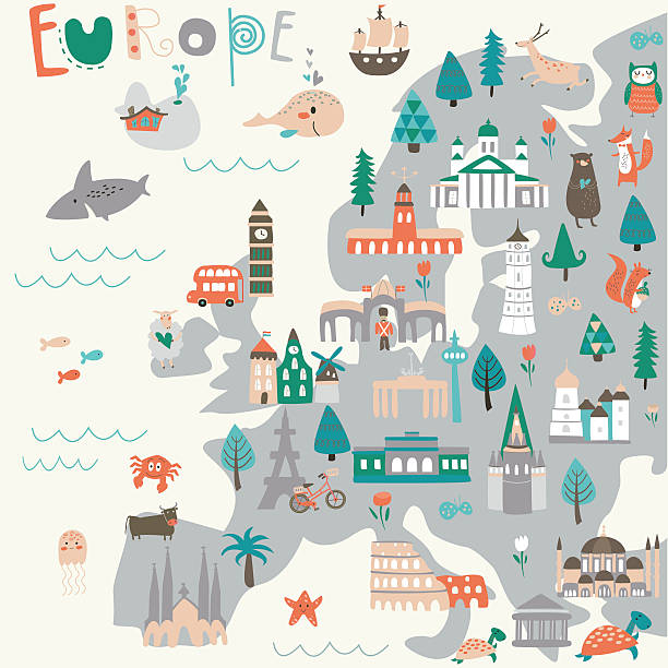 ilustraciones, imágenes clip art, dibujos animados e iconos de stock de europemapgrey - brandenburg gate famous place germany spain