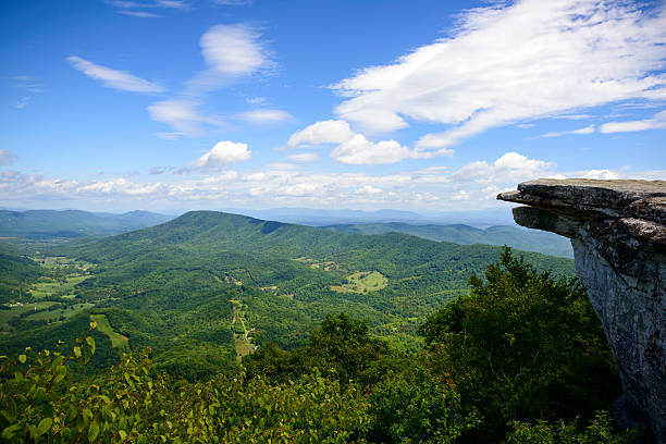 McAfee Knob on Appalachian Trail in Virginia The view from McAfee Knob on Catawba Mountain, near Roanoke, Virginia. It is one of the most popular overlooks on the Appalachian Trail and is situated at an elevation is 3,171 feet. appalachian trail photos stock pictures, royalty-free photos & images