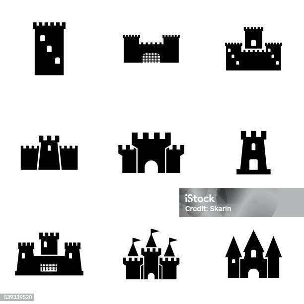 Vector Noir Groupe Dicônes Château Vecteurs libres de droits et plus d'images vectorielles de Château - Château, Icône, Vectoriel