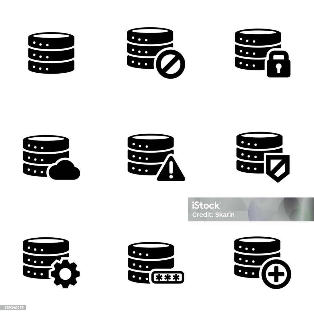 Vector black database icon set Backup stock vector