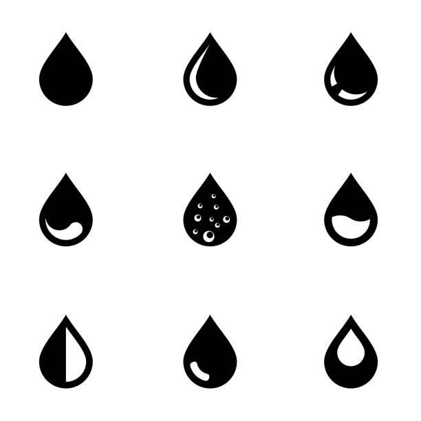 вектор черный набок икон - raindrop drop water symbol stock illustrations