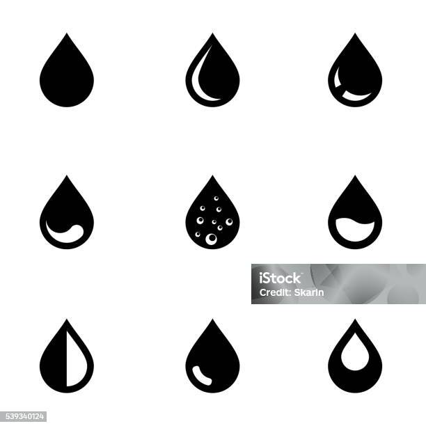 Vector Black Drop Icon Set Stock Illustration - Download Image Now - Drop, Water, Icon Symbol