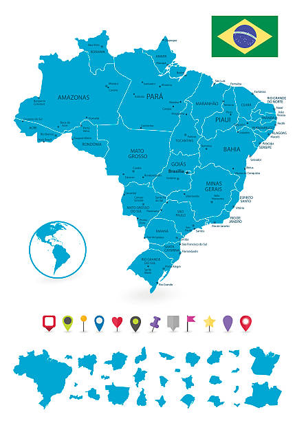 illustrazioni stock, clip art, cartoni animati e icone di tendenza di divisioni amministrative mappa del brasile con è membri e piatto - the americas latin american and hispanic ethnicity map latin america