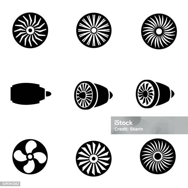 Ilustración de Turbinas Conjunto De Iconos Vector De Negro y más Vectores Libres de Derechos de Avión - Avión, Color negro, Curva - Forma