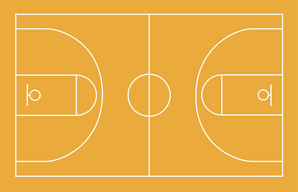 lapangan basket, lapangan, halaman, fiba, infografis, horisontal - court line ilustrasi stok