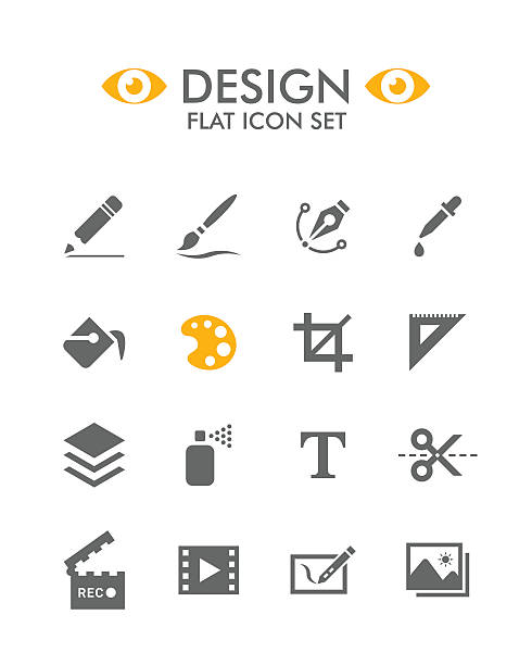 ilustraciones, imágenes clip art, dibujos animados e iconos de stock de vector conjunto de iconos de diseño plano - technology backgrounds video