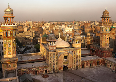 Rooftop view from the Wazir Khan Mosque built in 1635. A masterpiece of the moghul architecture and a historic landmark in old Lahore