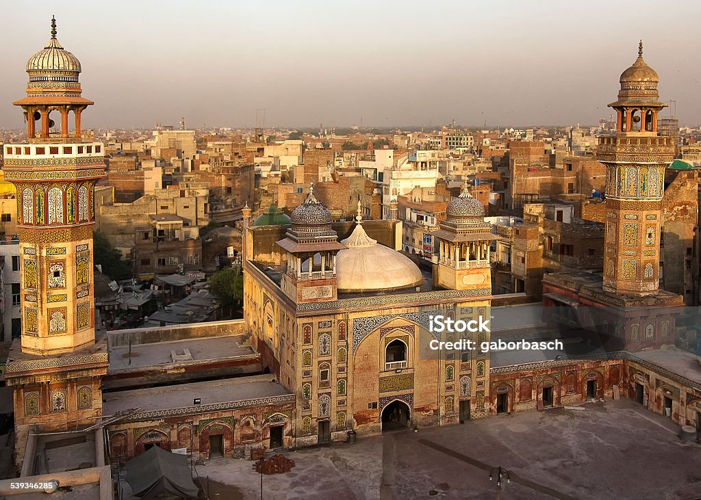 Wazir Khan mosque, Lahore, Pakistan Rooftop view from the Wazir Khan Mosque built in 1635. A masterpiece of the moghul architecture and a historic landmark in old Lahore Lahore - Pakistan Stock Photo